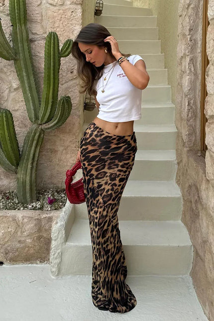 SAFARI – FALDA MAXI DE MUJER DE TIRO ALTO CON ESTAMPADO DE LEOPARDO, DISEÑO ELEGANTE Y AJUSTE CÓMODO